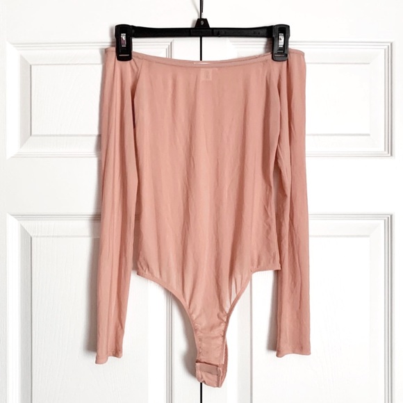 NWOT Pink Sheer Off the Shoulder Thong Bodysuit - Picture 12 of 12